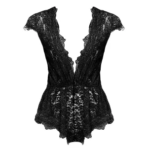 Ruzishun Womens Sexy Lingerie for Women Lace Teddy Lingerie Deep V Open Plus Size Nightgown