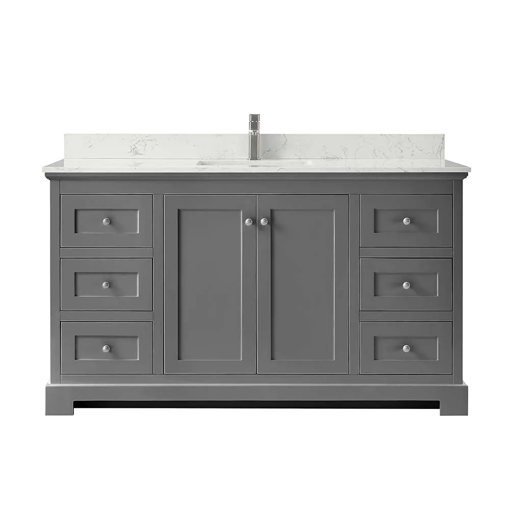 Ryla 60 Inch Single Bathroom Vanity in Dark Gray, Carrara Cultured Marble Countertop, Undermount Square Sink, No Mirror