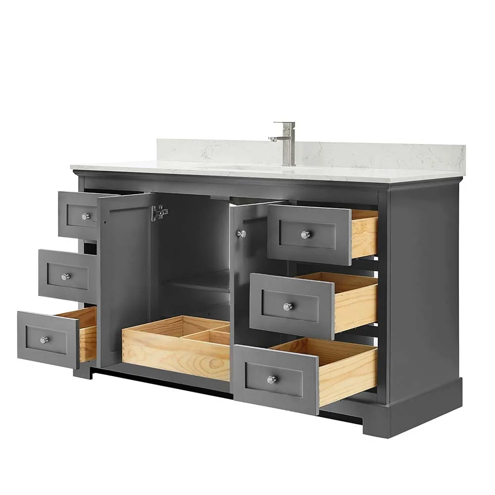 Ryla 60 Inch Single Bathroom Vanity in Dark Gray, Carrara Cultured Marble Countertop, Undermount Square Sink, No Mirror
