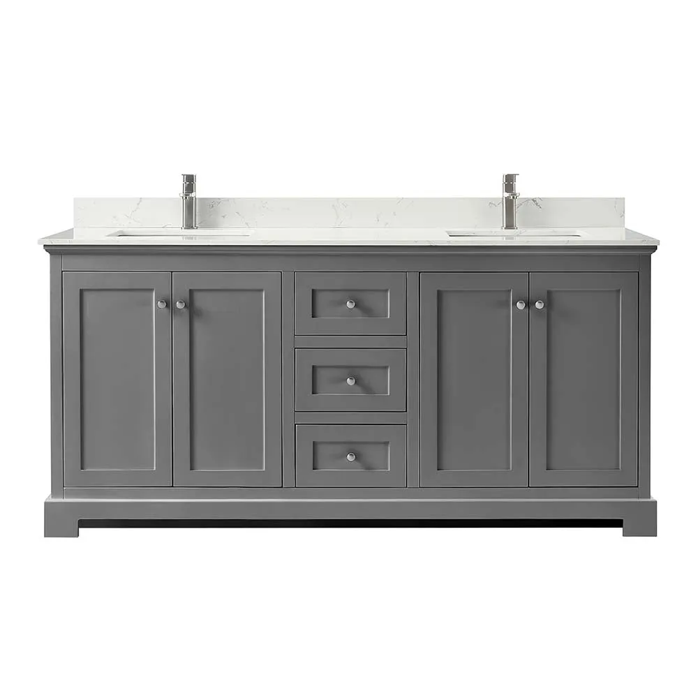 Ryla 72 Inch Double Bathroom Vanity in Dark Gray, Carrara Cultured Marble Countertop, Undermount Square Sinks, No Mirror