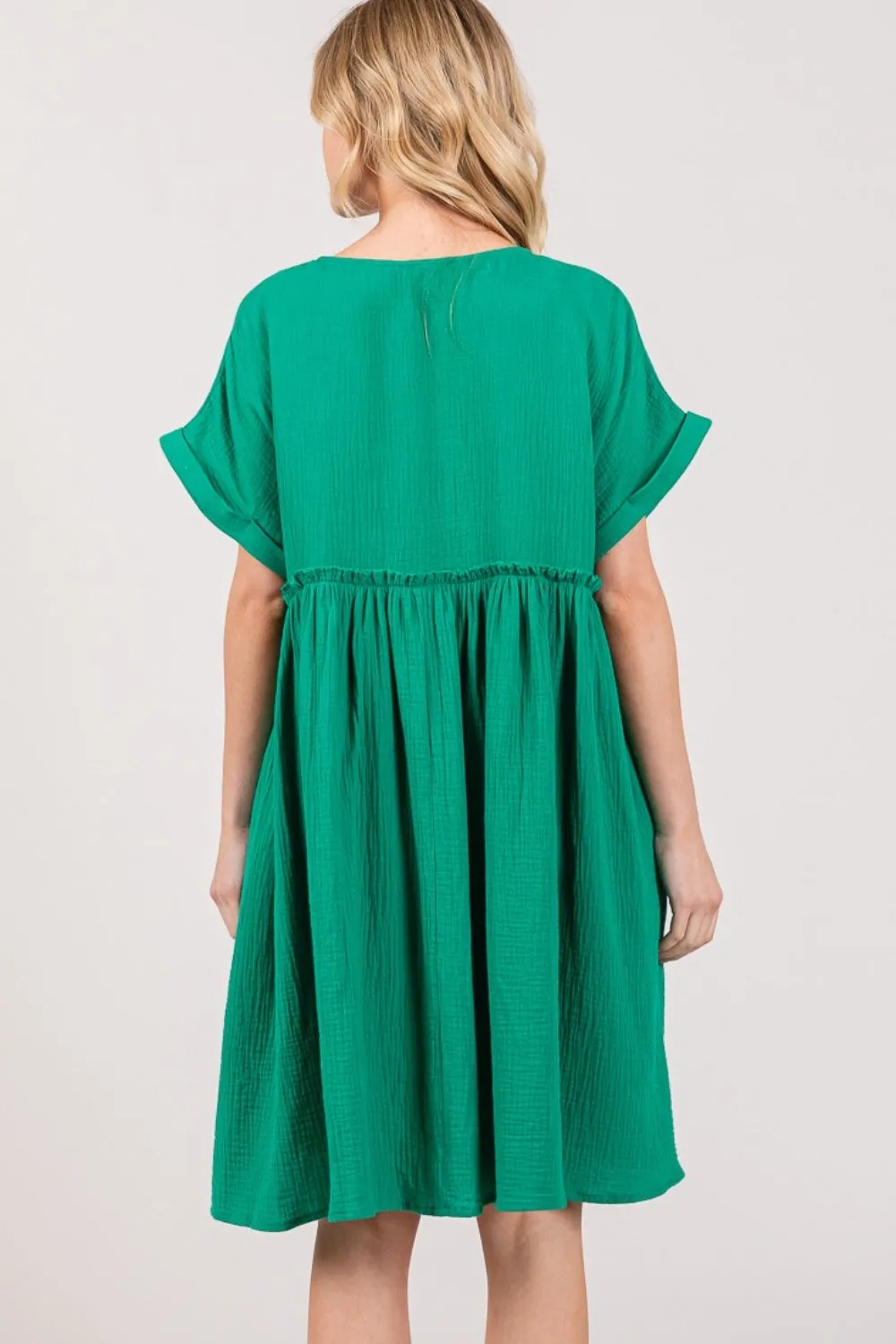 SAGE   FIG Full Size Button Up Short Sleeve Dress
