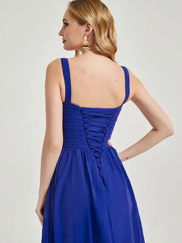 Sage Green Wide Straps Sleeveless Flowy Pleated Long Bridesmaid Dress