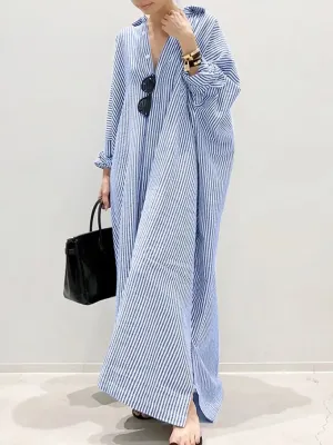 Samantha™ - Chic Puff Sleeve Striped Maxi Dress
