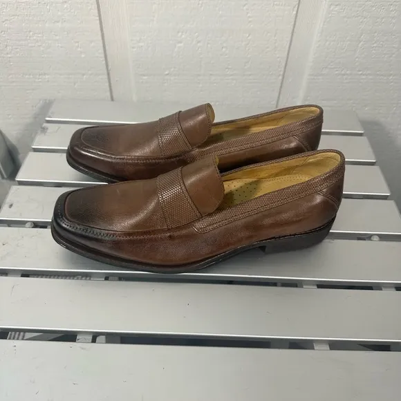 Sandro Moscoloni Vineyard Brown Leather Penny Loafer Slip On Men Size 10 NWOT