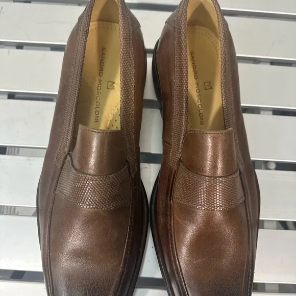 Sandro Moscoloni Vineyard Brown Leather Penny Loafer Slip On Men Size 10 NWOT