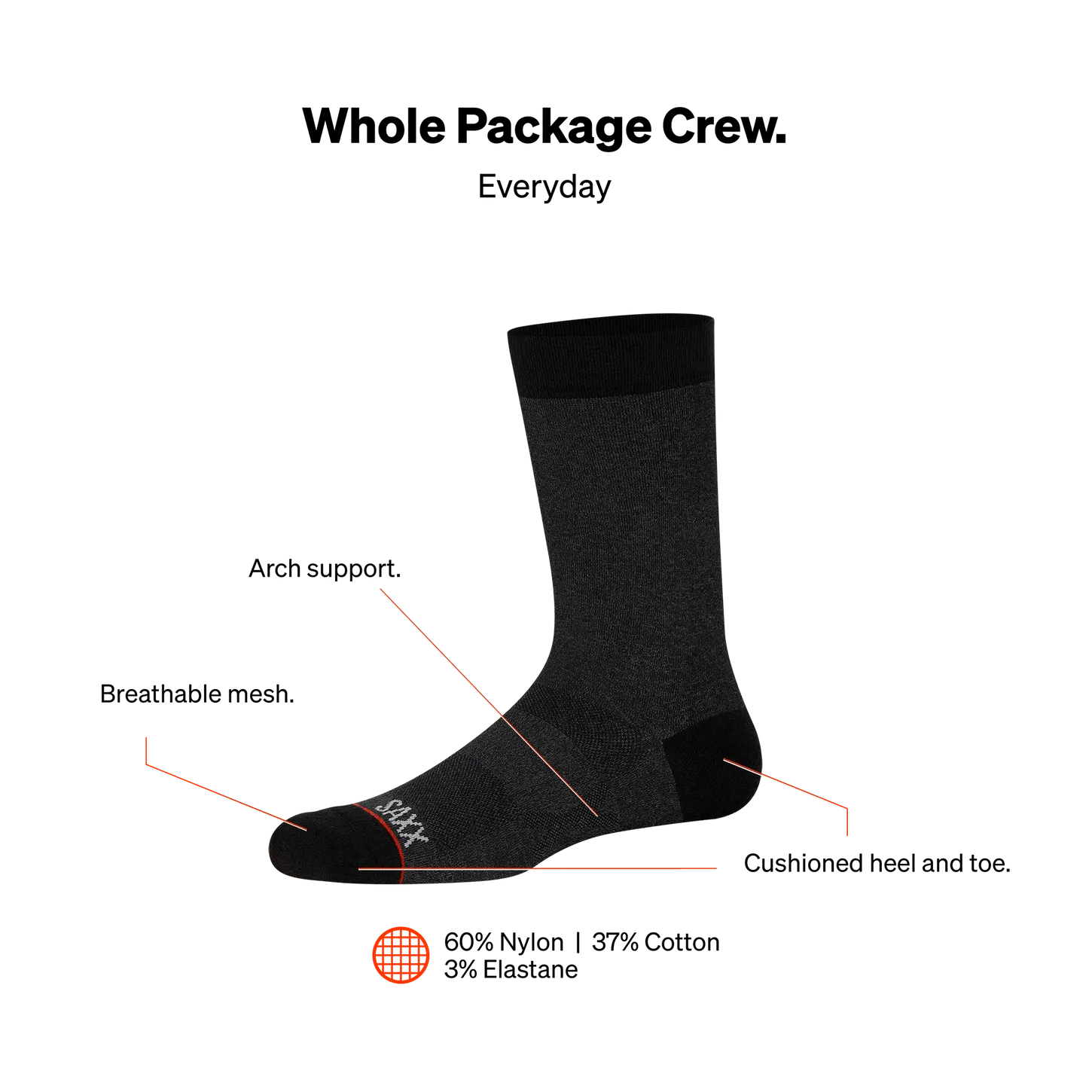 Saxx Whole Package Crew Socks - Black Heather