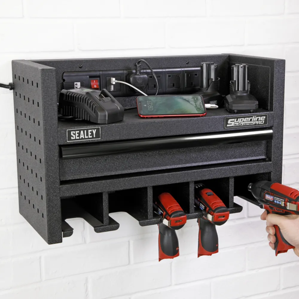 Sealey Power Tool Storage Rack with Drawer & Power Strip - B