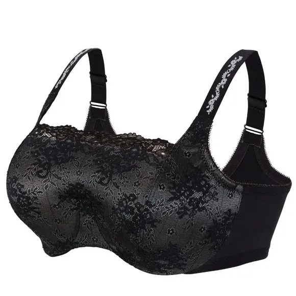 Set of 3! 44C Glamorise WONDERWIRE Bra (CAMISOLE/CAMI) Stretch-Lace BLACK NEW