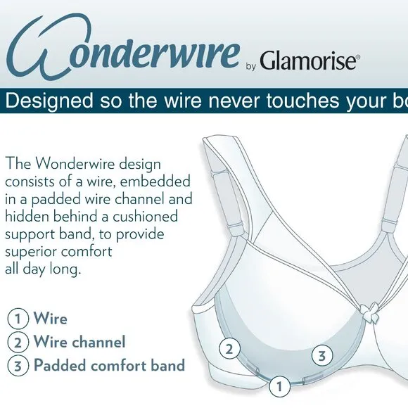 Set of 3! 44C Glamorise WONDERWIRE Bra (CAMISOLE/CAMI) Stretch-Lace BLACK NEW