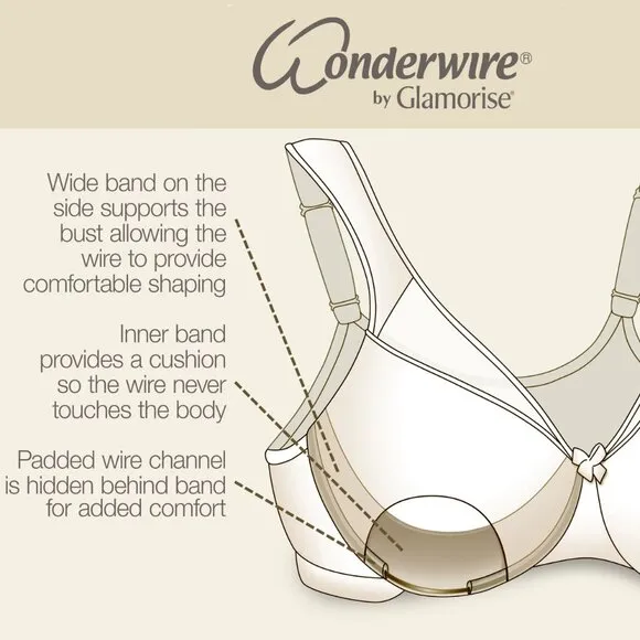 Set of 3! 44C Glamorise WONDERWIRE Bra (CAMISOLE/CAMI) Stretch-Lace BLACK NEW