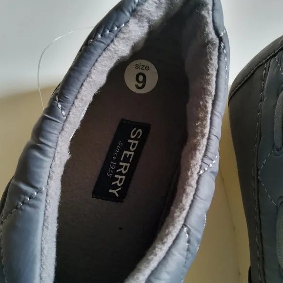 Sperry Moc Sider Quilt Nylon Slip On Shoe Grey Microfleece Cozy