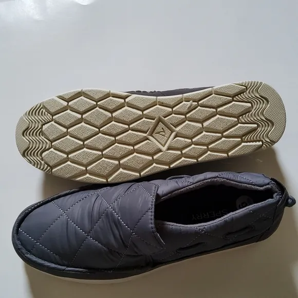 Sperry Moc Sider Quilt Nylon Slip On Shoe Grey Microfleece Cozy
