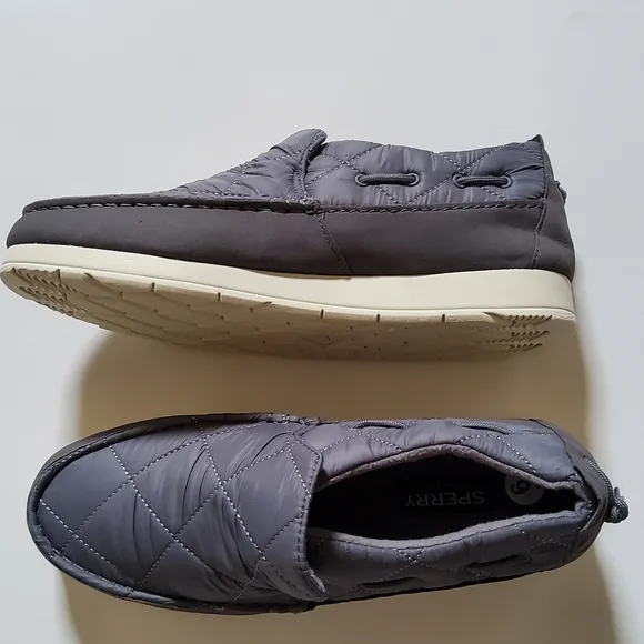 Sperry Moc Sider Quilt Nylon Slip On Shoe Grey Microfleece Cozy