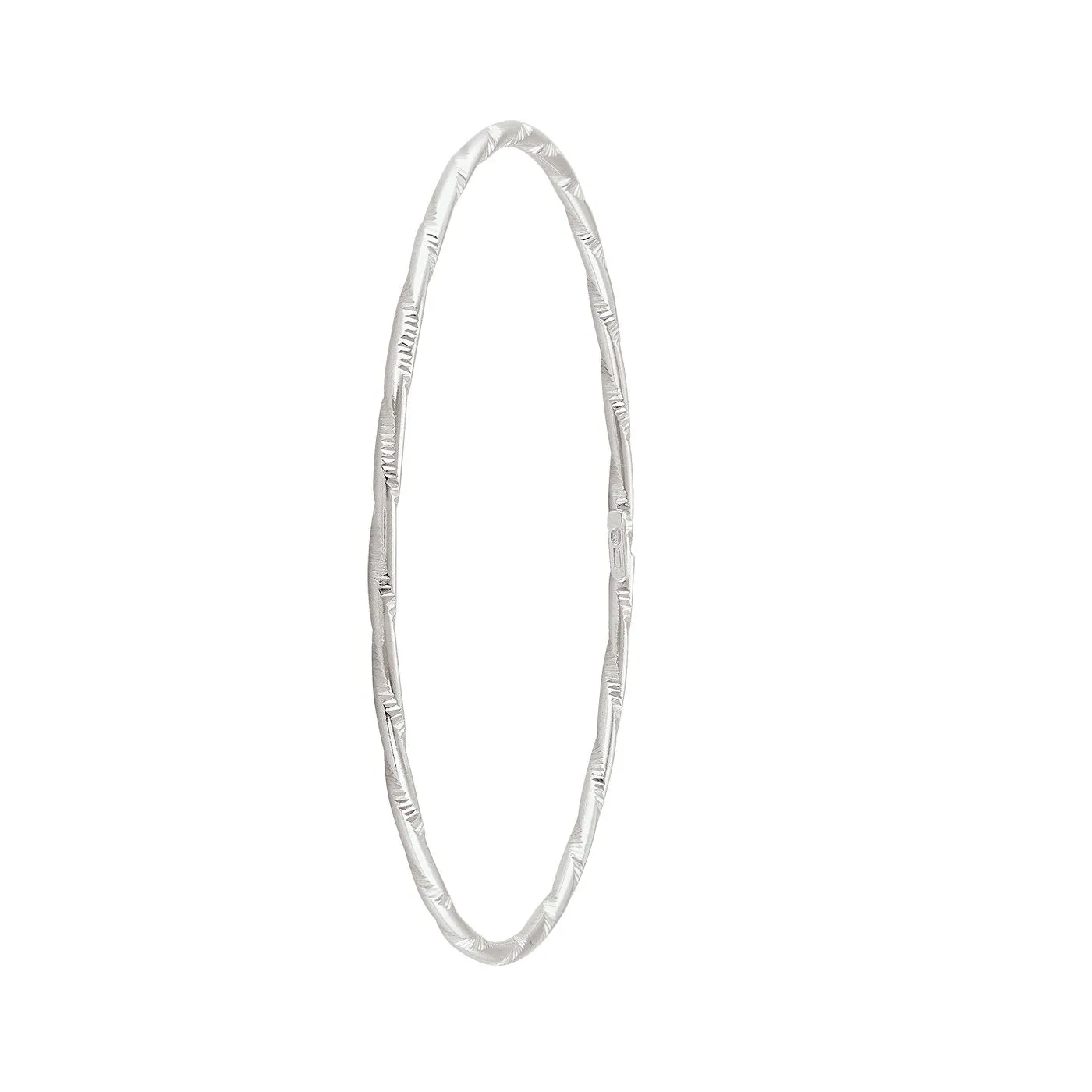 Sterling Silver (2.1mm) Slip-on Diamond Cut Polished Bangle Bracelet