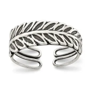 Sterling Silver Leaf Feather Antiqued Finish Toe Ring