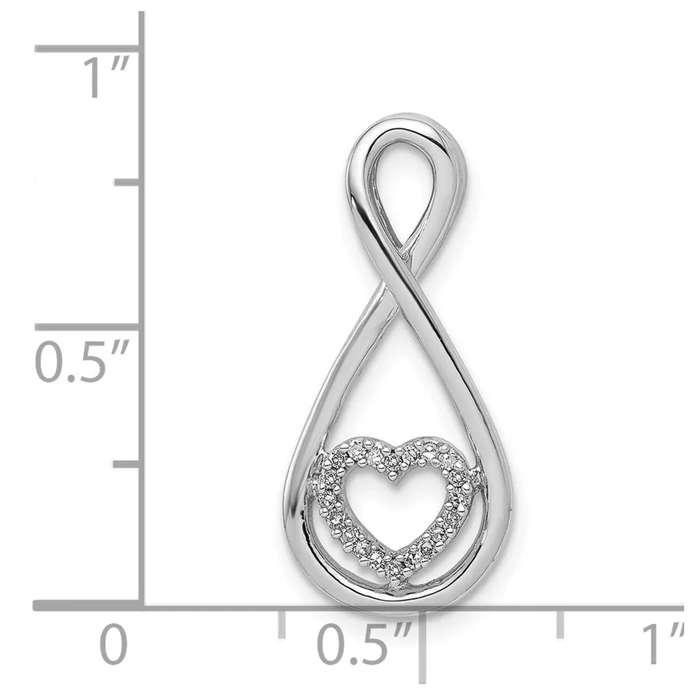 Sterling Silver Rhodium Diam. Heart in Teardrop Pendant