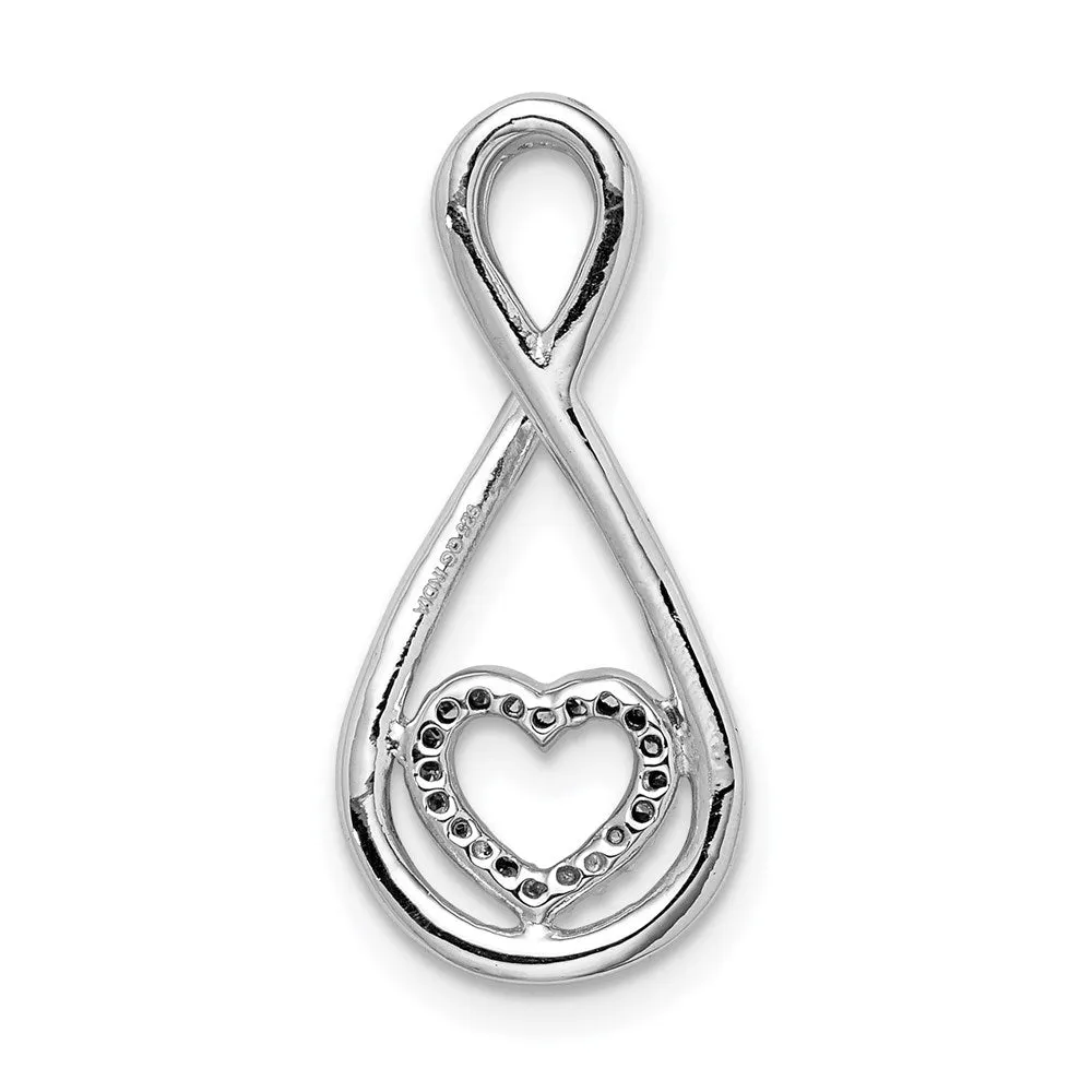 Sterling Silver Rhodium Diam. Heart in Teardrop Pendant