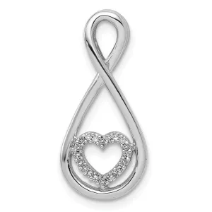 Sterling Silver Rhodium Diam. Heart in Teardrop Pendant