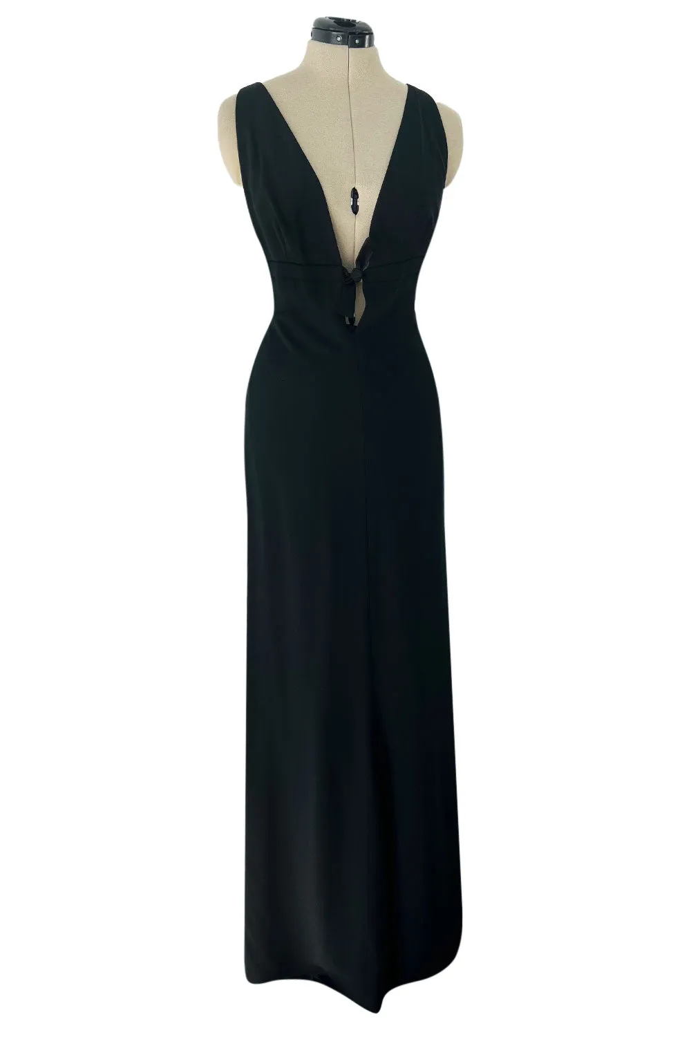 Stupendous Spring 2008 Valentino Original Runway Black Front & Back Plunge Bow Dress