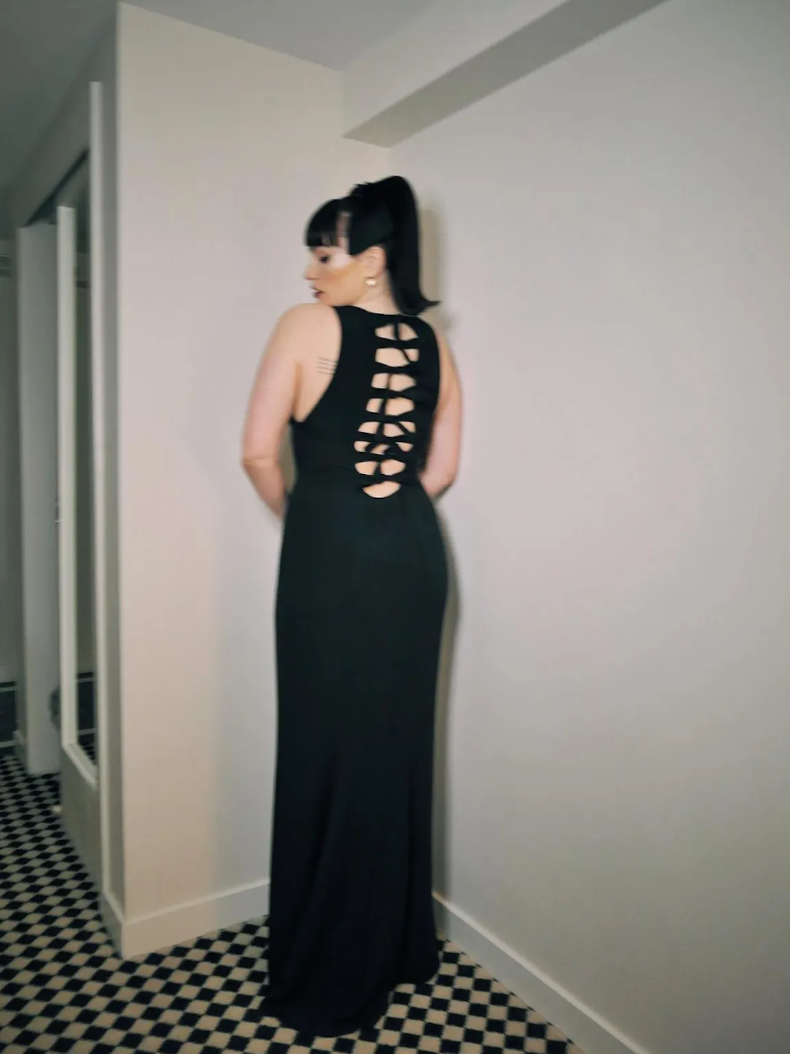 Stupendous Spring 2008 Valentino Original Runway Black Front & Back Plunge Bow Dress
