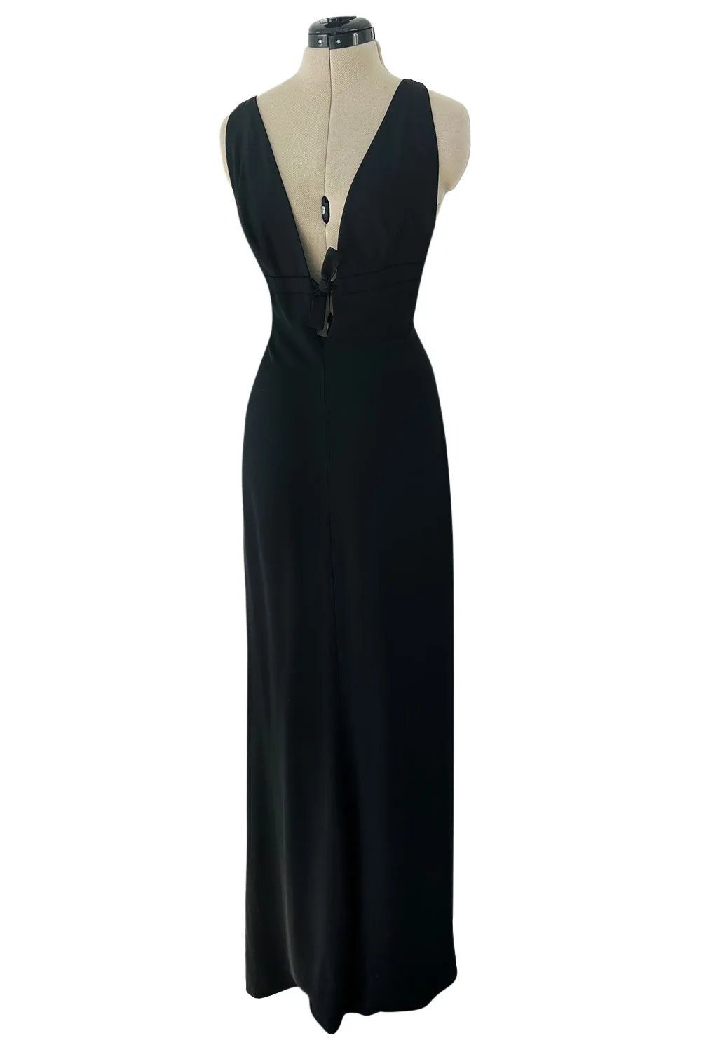 Stupendous Spring 2008 Valentino Original Runway Black Front & Back Plunge Bow Dress
