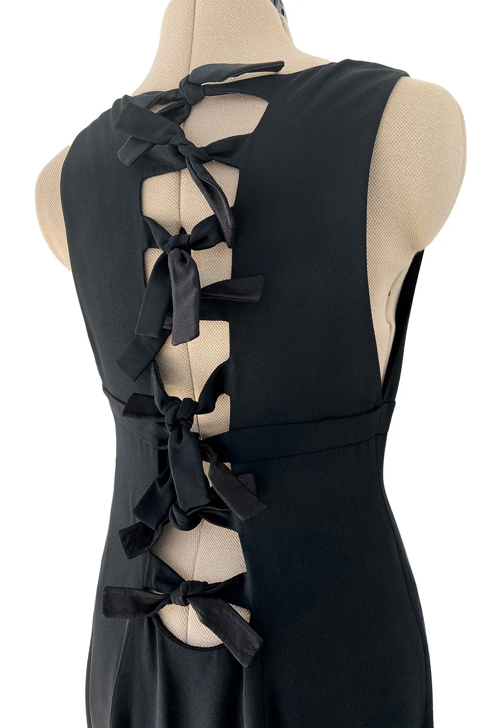 Stupendous Spring 2008 Valentino Original Runway Black Front & Back Plunge Bow Dress