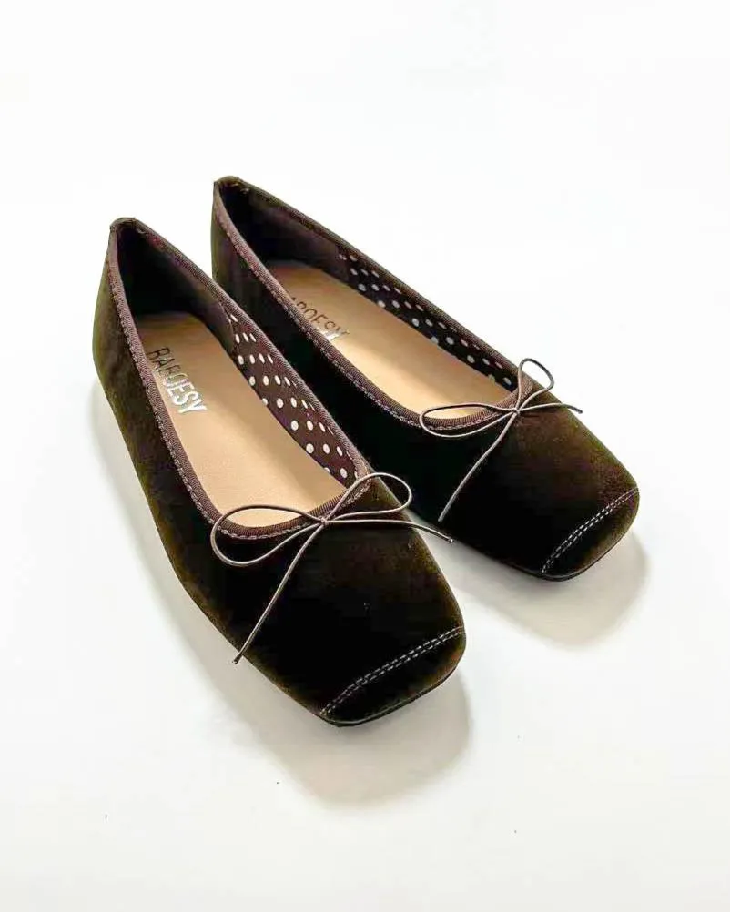 Suede Plain Toe Ballet Flats