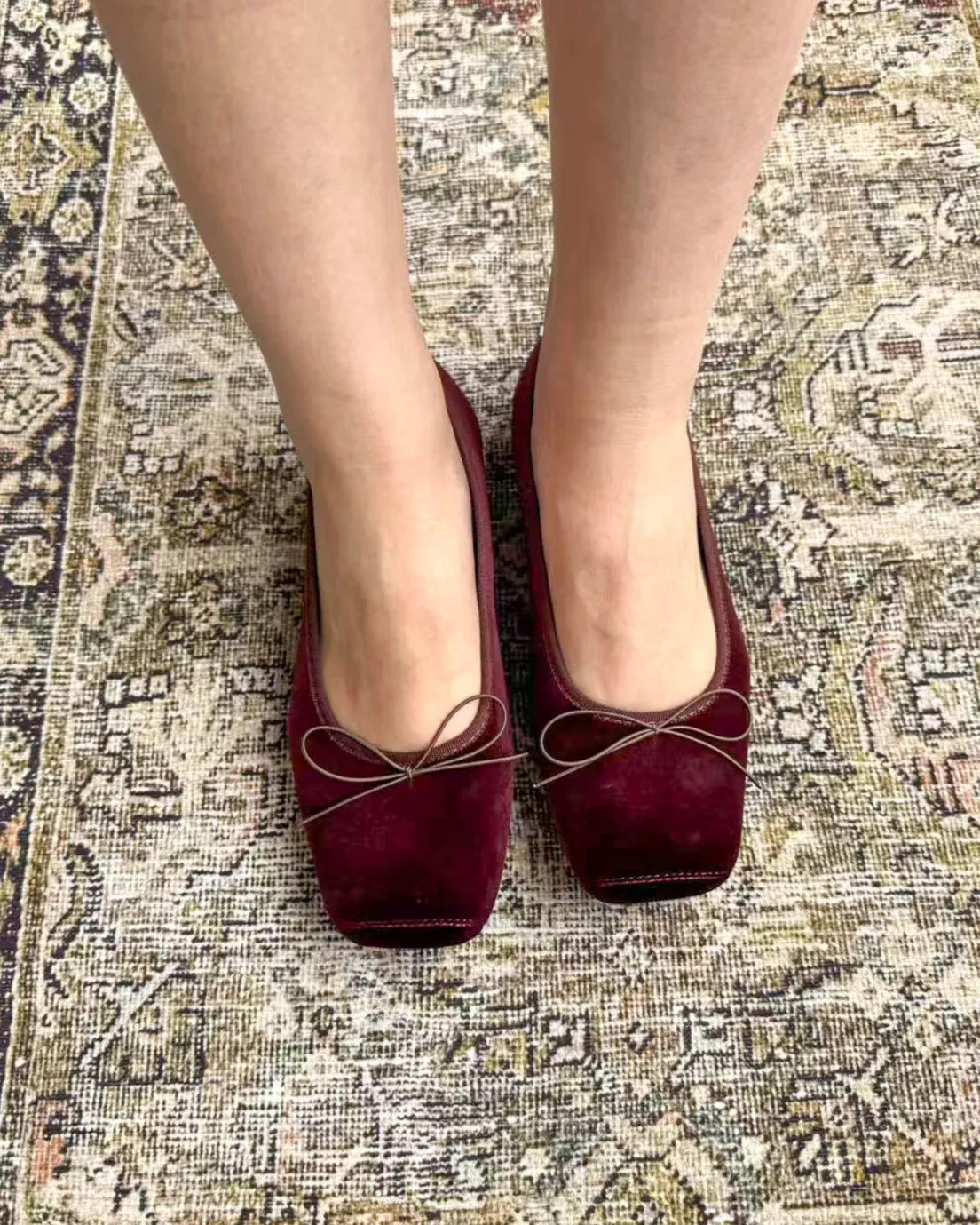 Suede Plain Toe Ballet Flats