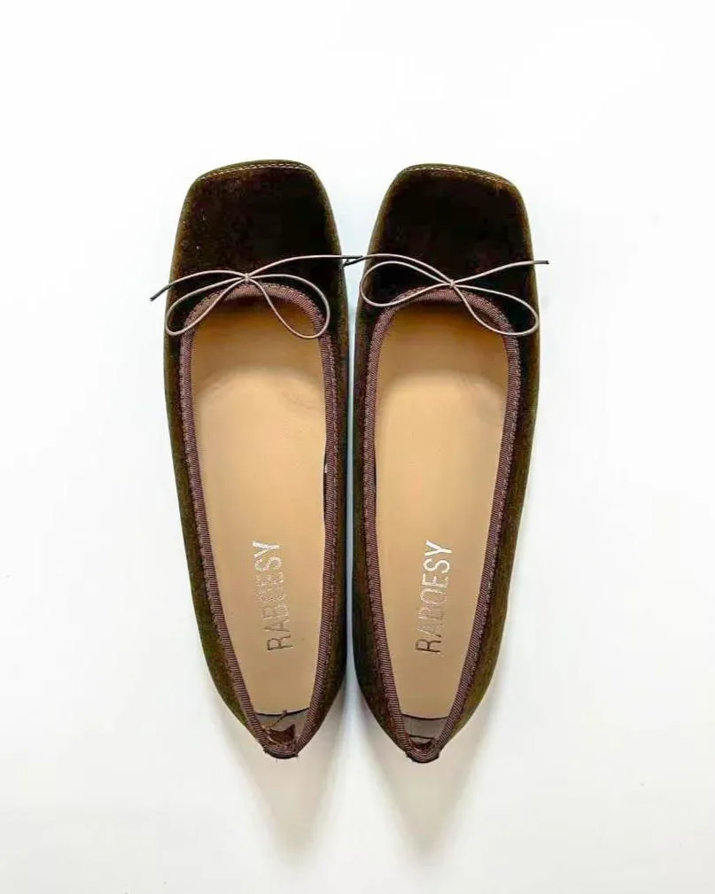 Suede Plain Toe Ballet Flats