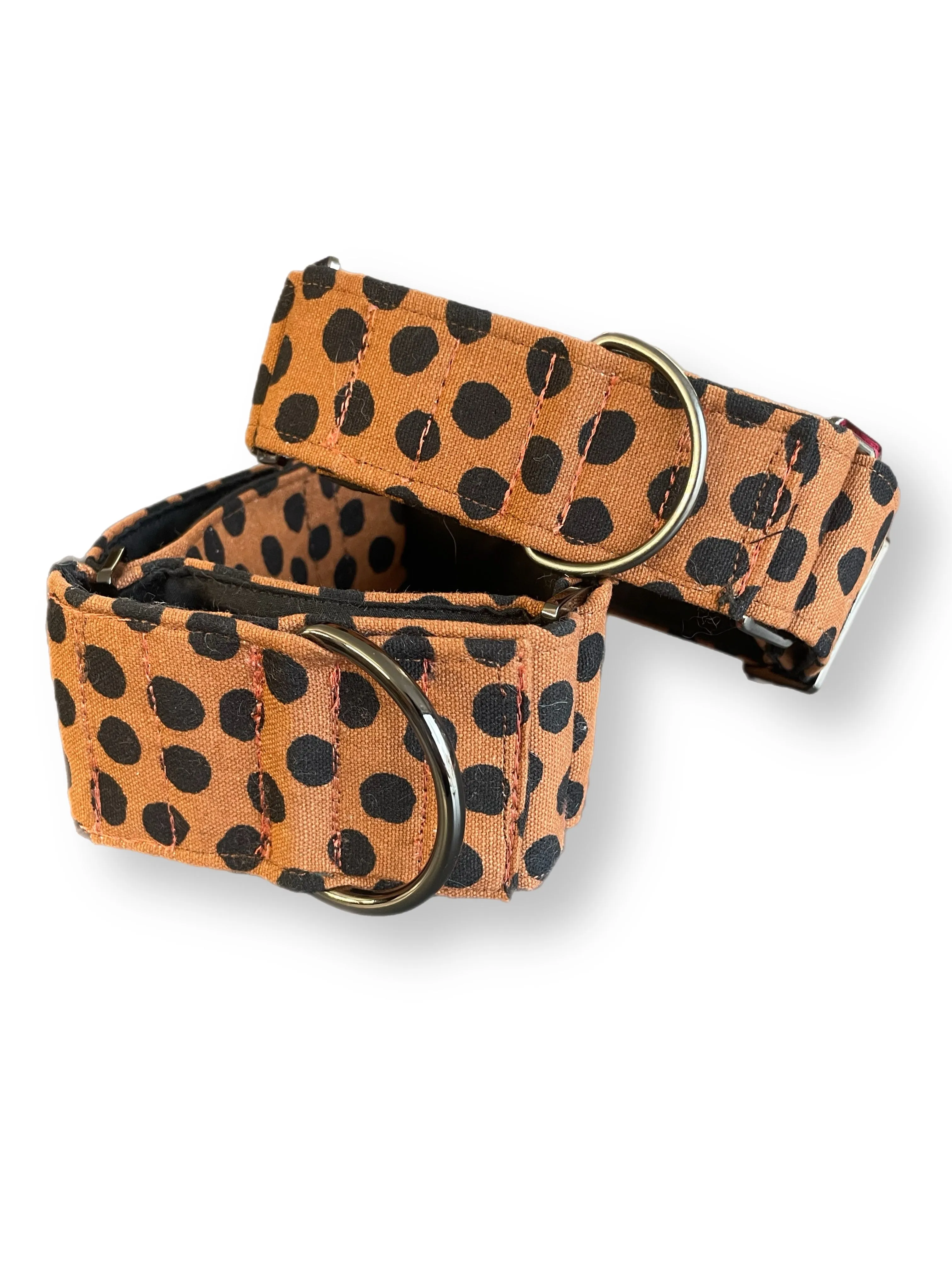 Terracotta with spots greyhound Martingale collar cotton covered wide