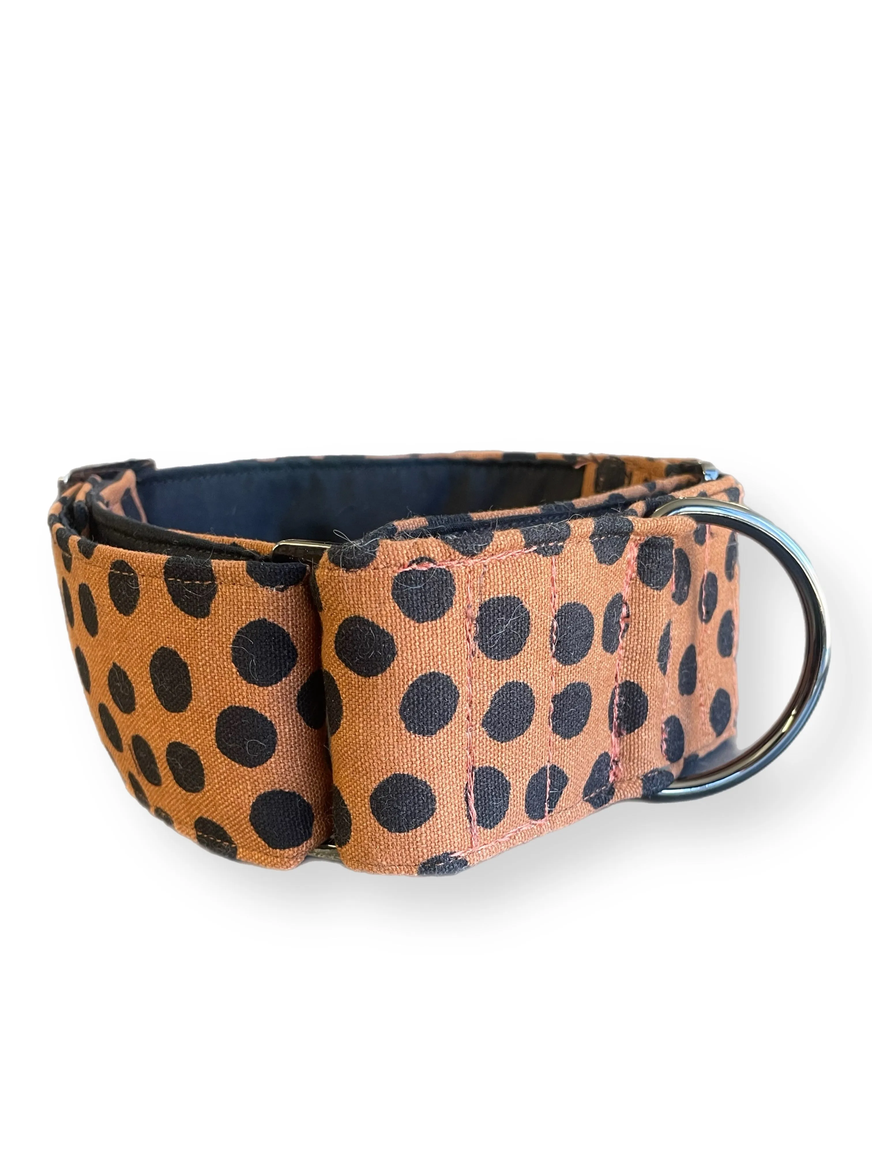 Terracotta with spots greyhound Martingale collar cotton covered wide