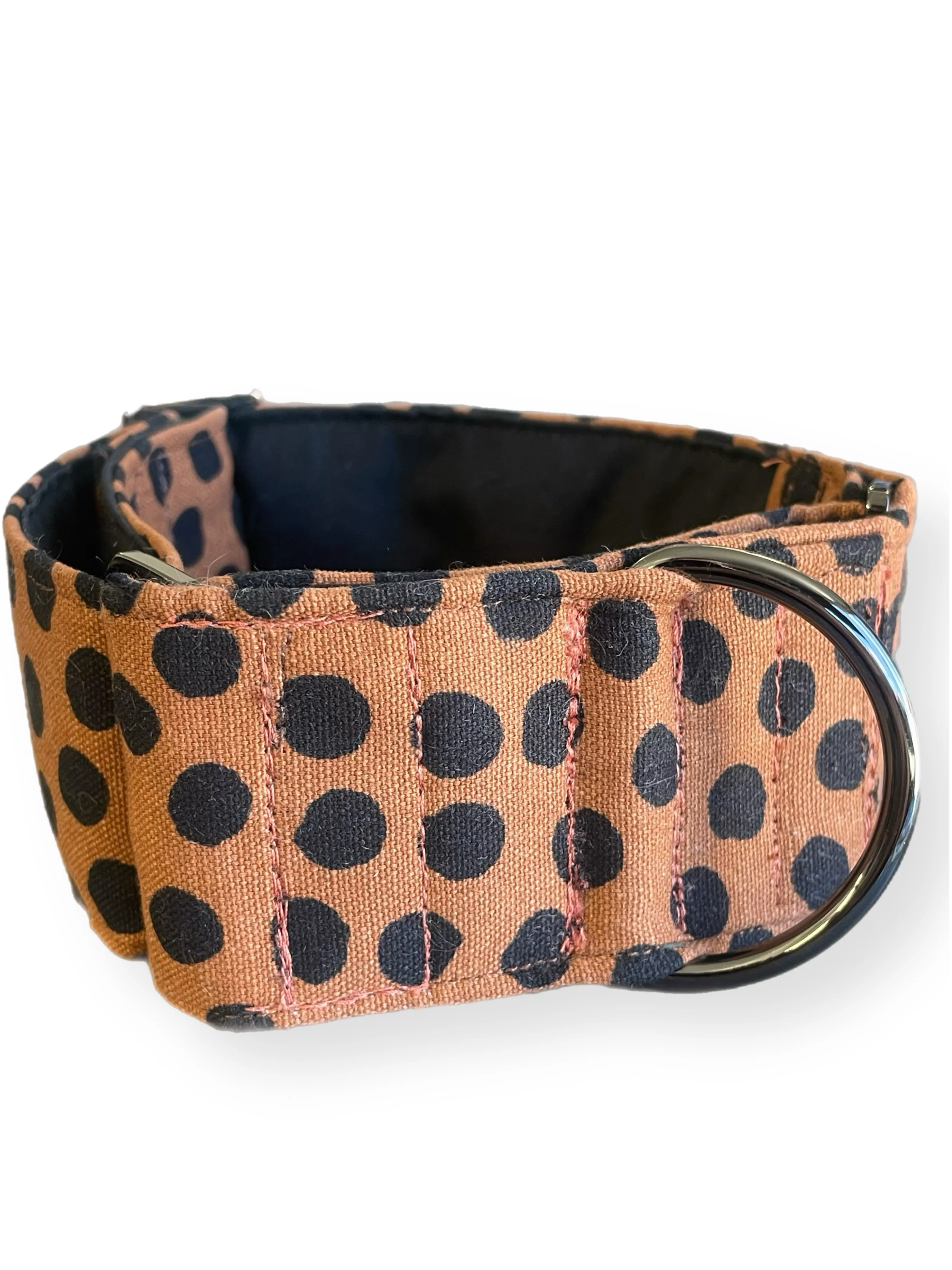 Terracotta with spots greyhound Martingale collar cotton covered wide