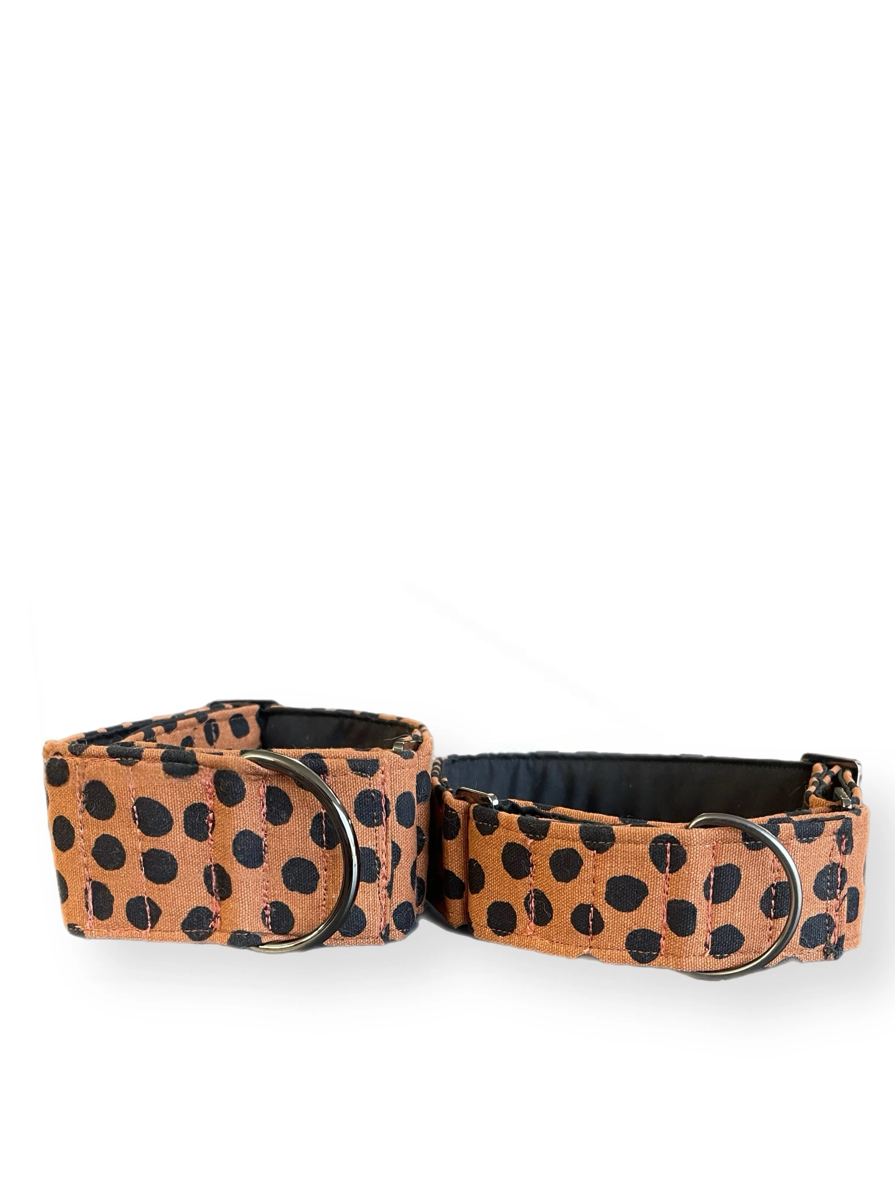 Terracotta with spots greyhound Martingale collar cotton covered wide