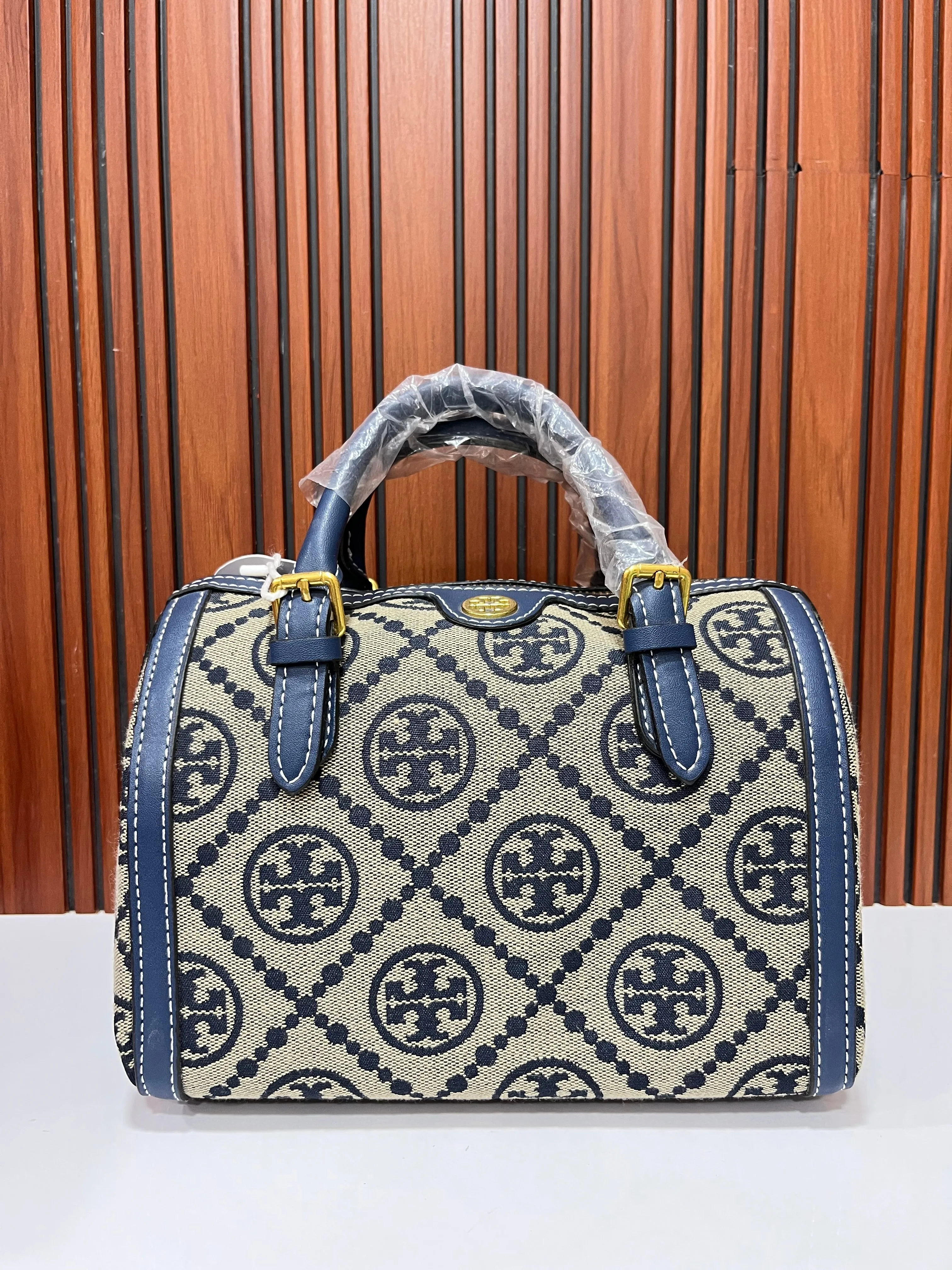Tory Burch (FC) Small Duffle Bag - Navy Blue Monogram Canvas