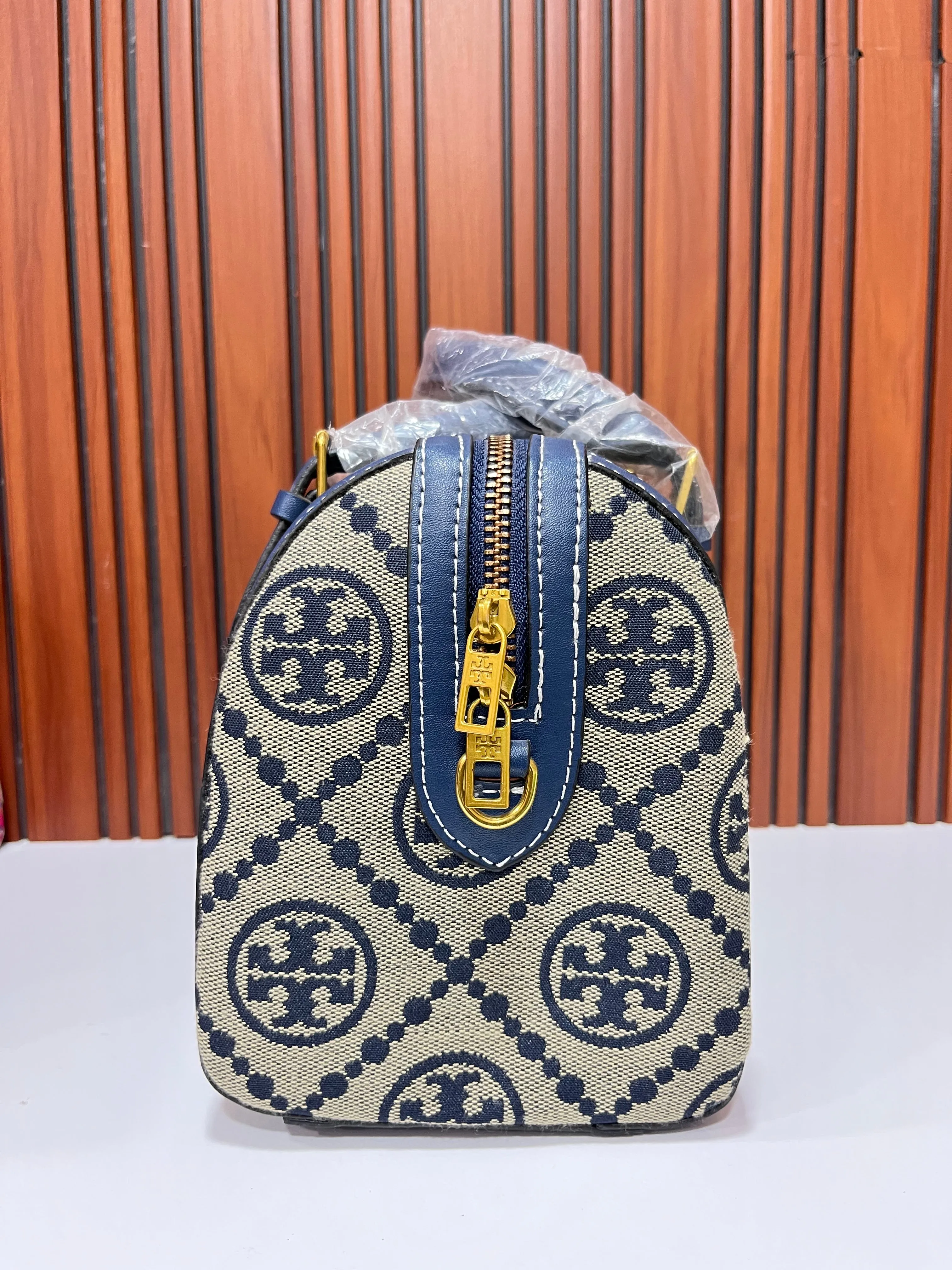 Tory Burch (FC) Small Duffle Bag - Navy Blue Monogram Canvas