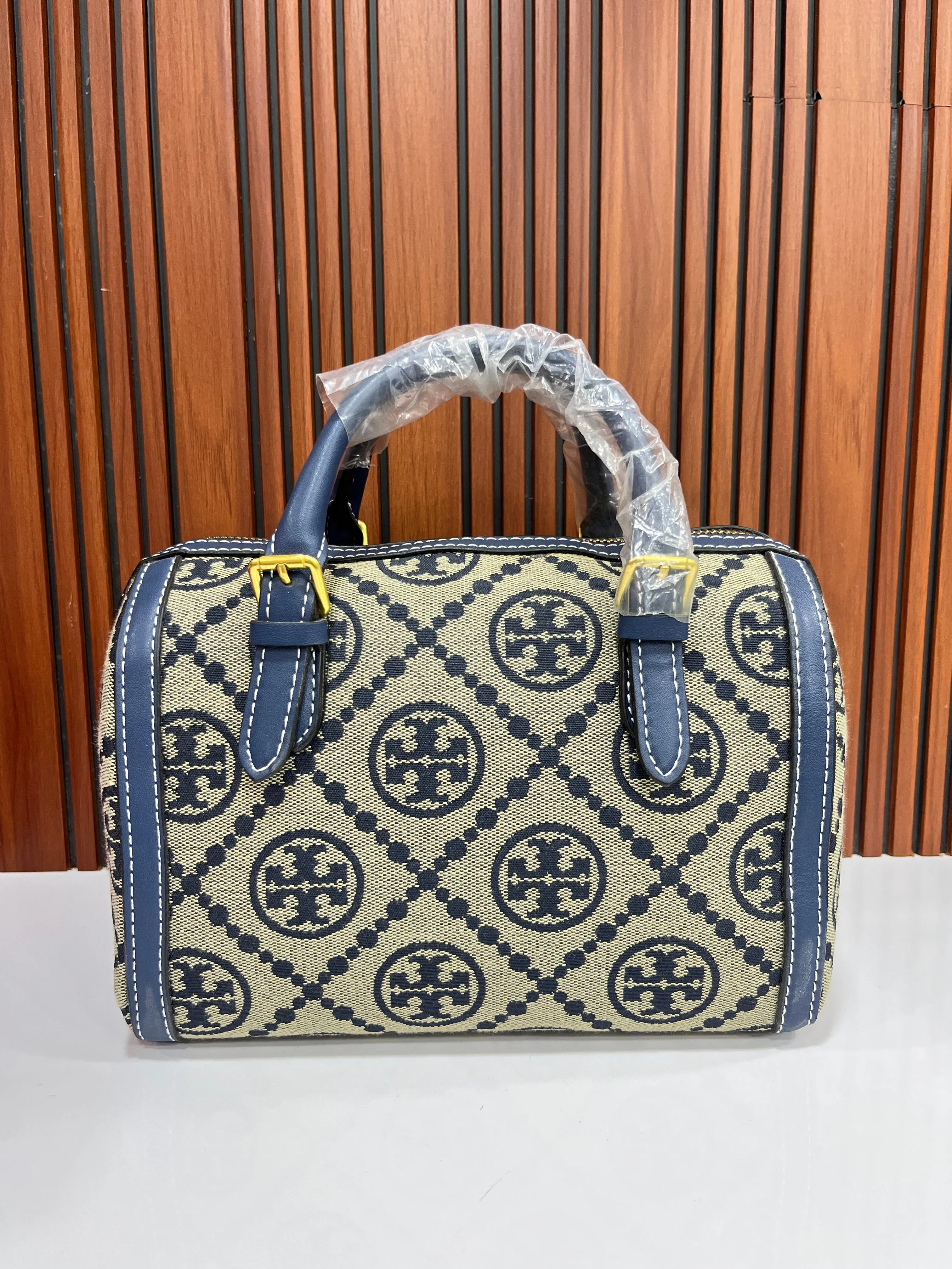 Tory Burch (FC) Small Duffle Bag - Navy Blue Monogram Canvas