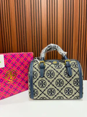 Tory Burch (FC) Small Duffle Bag - Navy Blue Monogram Canvas
