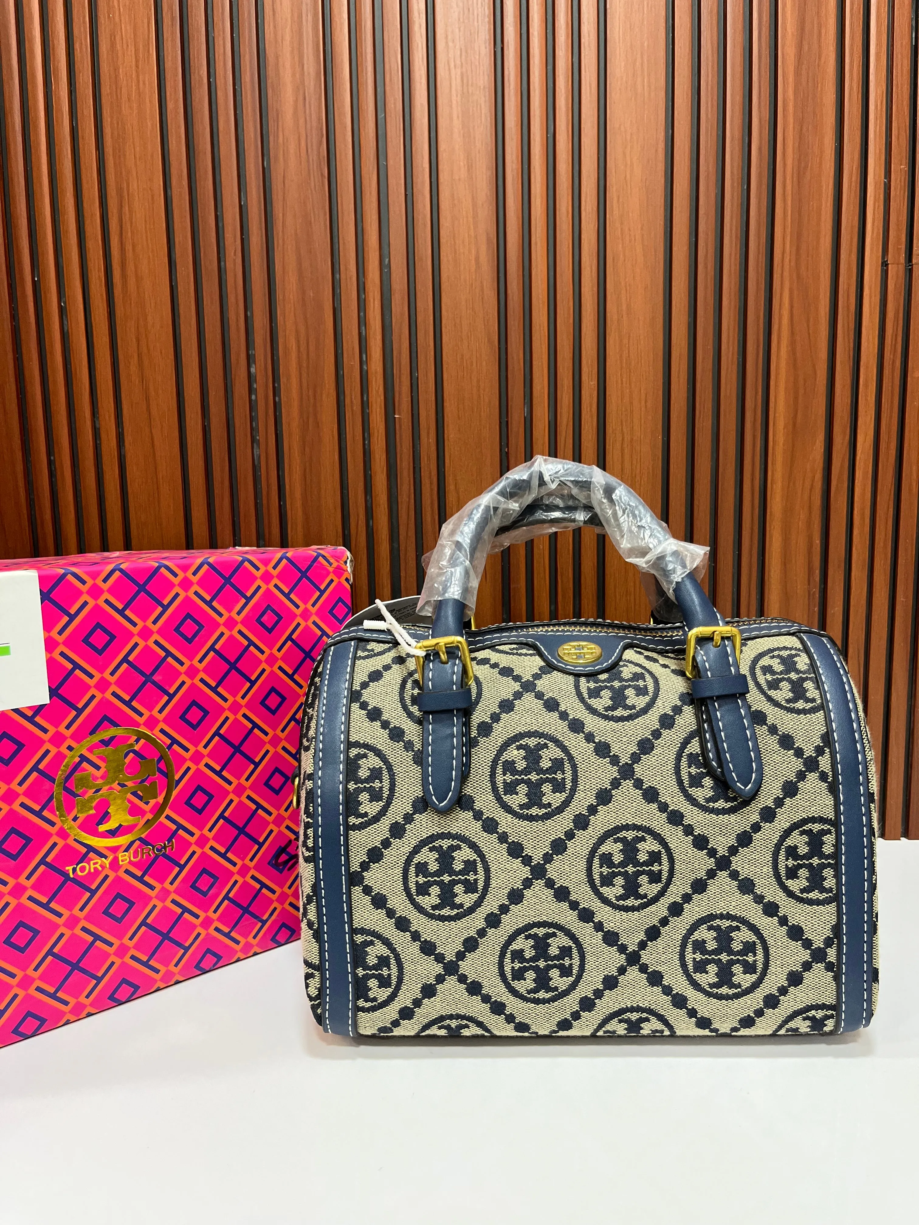 Tory Burch (FC) Small Duffle Bag - Navy Blue Monogram Canvas