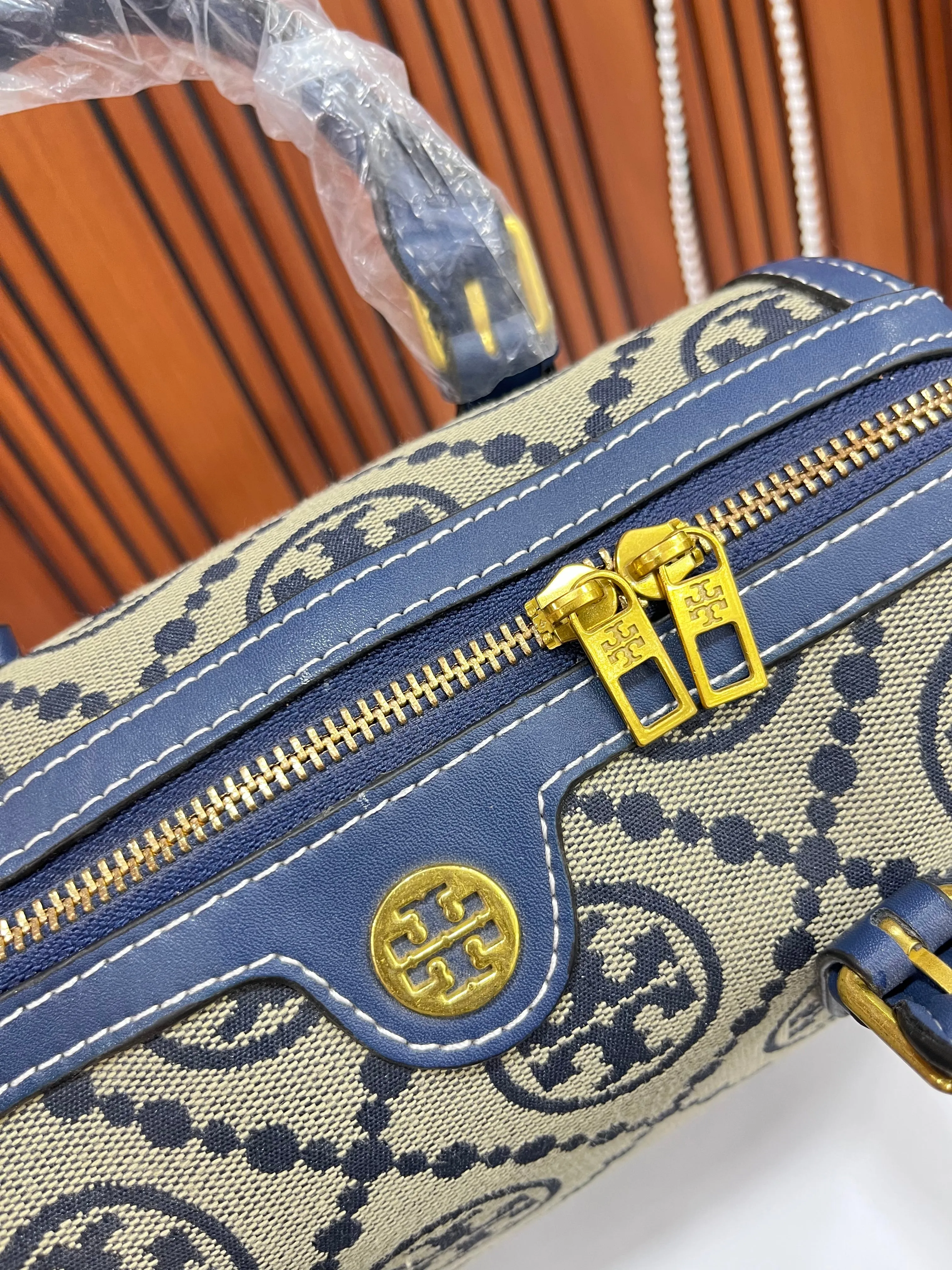 Tory Burch (FC) Small Duffle Bag - Navy Blue Monogram Canvas