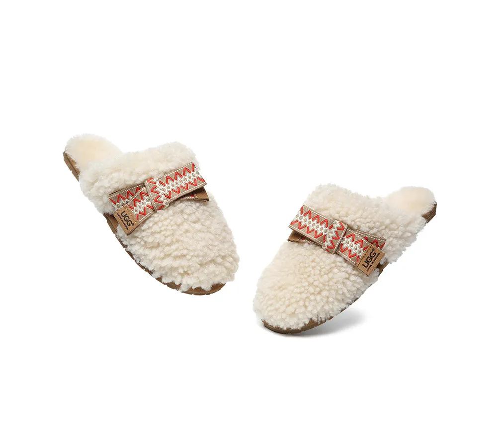 UGG Slippers Women Sheepskin Wool Bow Cecil