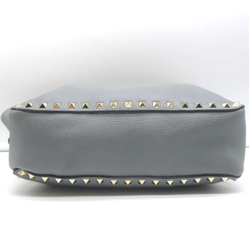 Valentino Rockstud Flip Lock Messenger Bag Gray Grained Leather
