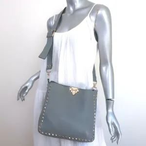 Valentino Rockstud Flip Lock Messenger Bag Gray Grained Leather