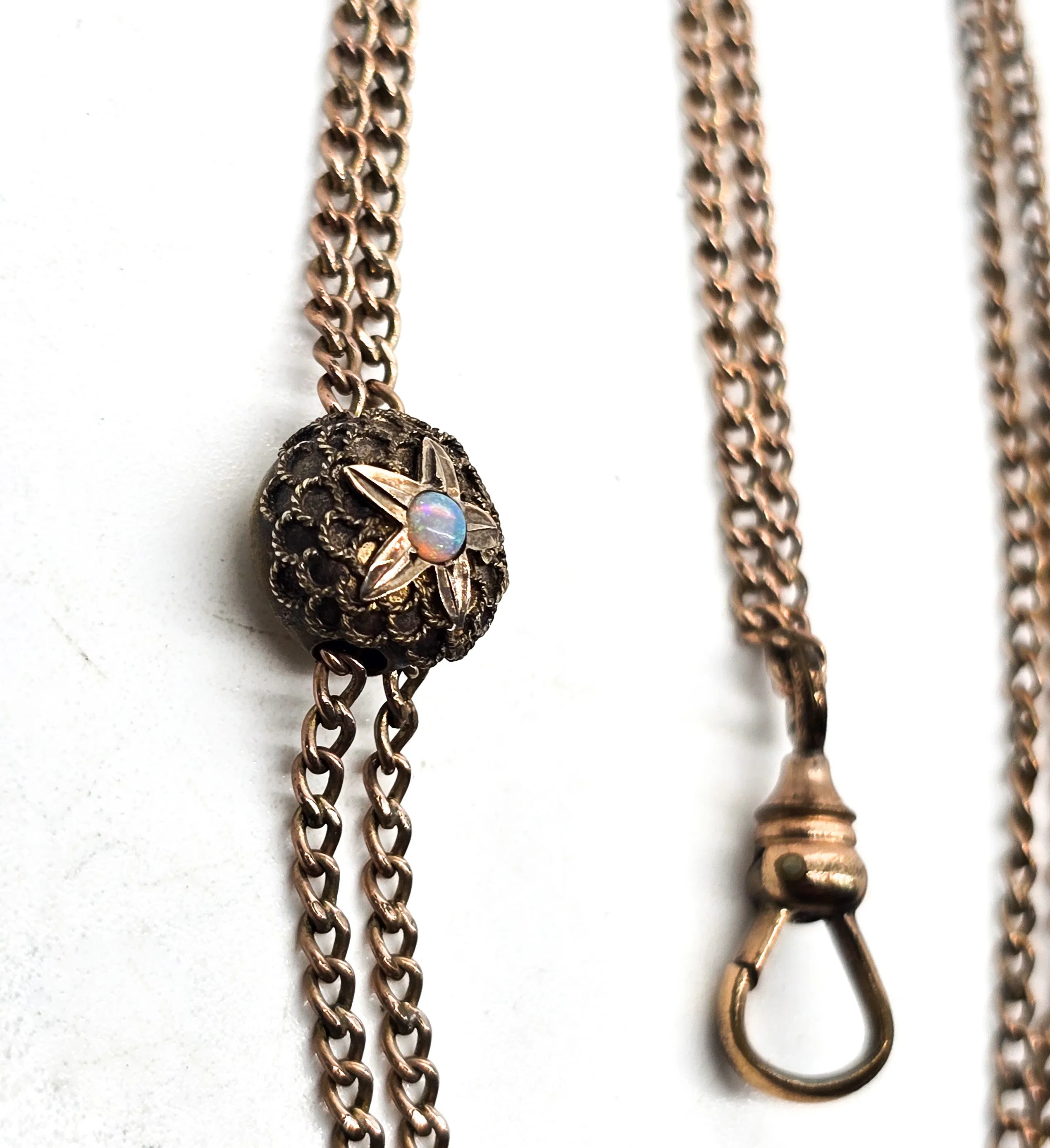 Victorian opal star slider charm yellow gold filled antique watch fob chain HDM & Co