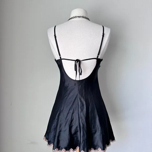 Victoria's Secret y2k 2006 NWT black silky slip dress with pink lace details