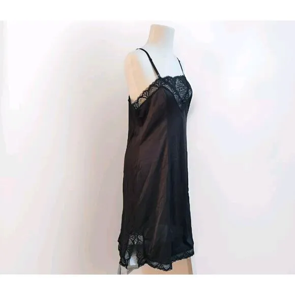 Vtg Vassarette 38 F Full Slip Lace Trim Sissy Lingerie Black
