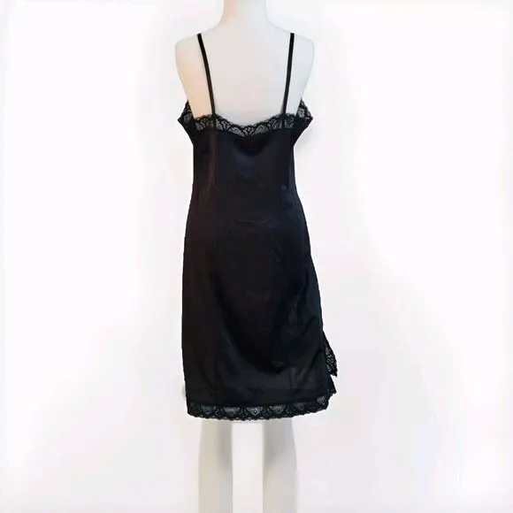 Vtg Vassarette 38 F Full Slip Lace Trim Sissy Lingerie Black