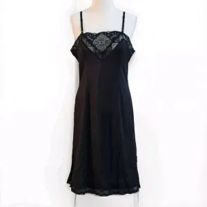 Vtg Vassarette 38 F Full Slip Lace Trim Sissy Lingerie Black
