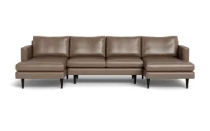 Wallace 126" Leather Untufted Double Chaise U Sectional