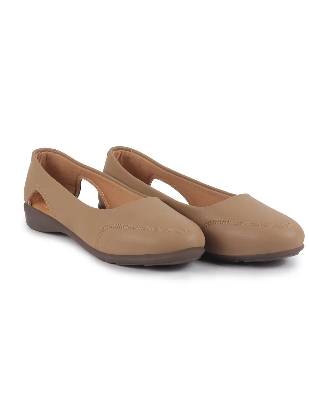 Women Beige Stylish Backless Casual Ballets | Low Heel Cut-Out Slip-On Ballerinas | Comfortable Walking Flats Sandals | Memory Cusion Insole