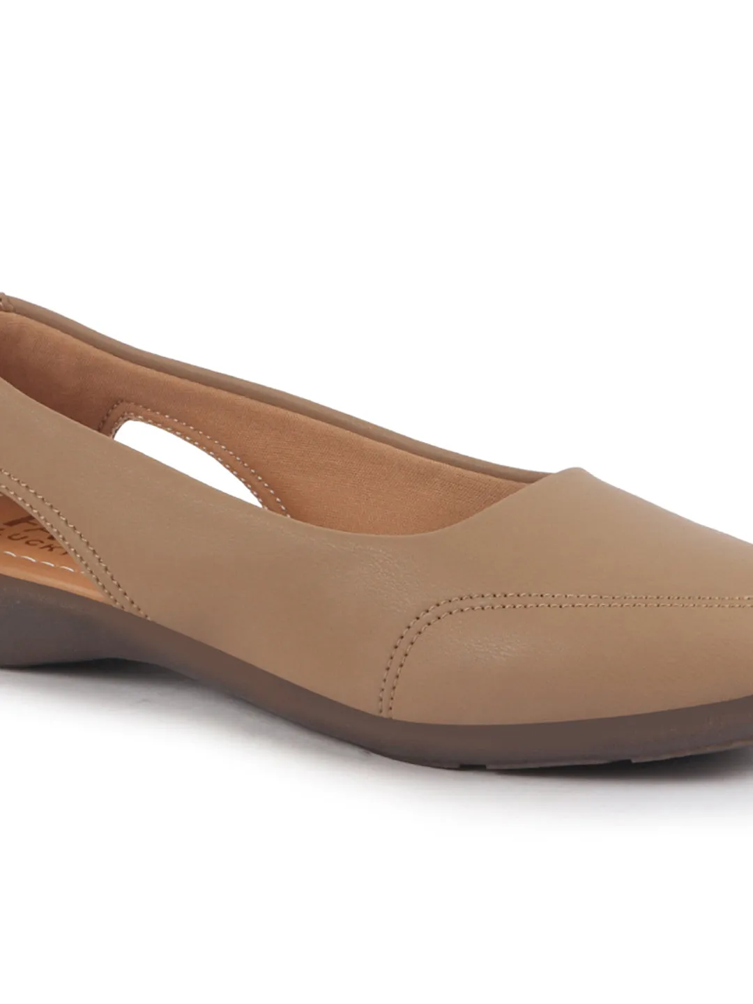 Women Beige Stylish Backless Casual Ballets | Low Heel Cut-Out Slip-On Ballerinas | Comfortable Walking Flats Sandals | Memory Cusion Insole